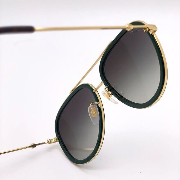 BRAND NEW GUCCI Unisex GG0062S 003 Gold Gold Green Sunglasses - Picture 9 of 15
